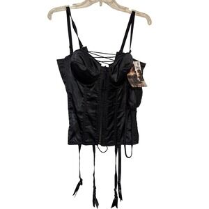 Empire Intimates 1690 Black‎ Satin Corset Bustier Bra Style Top Garters Size M